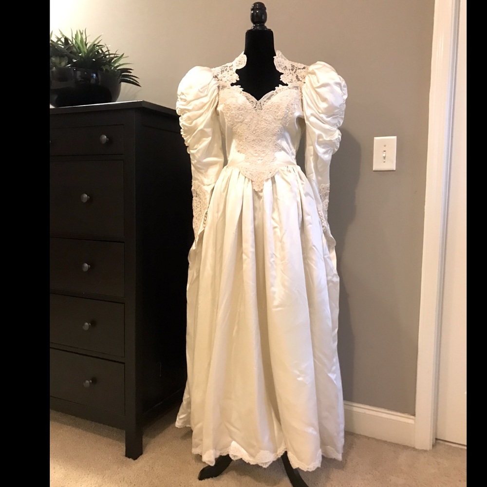 Off White Traditional lace and pearls wedding dress